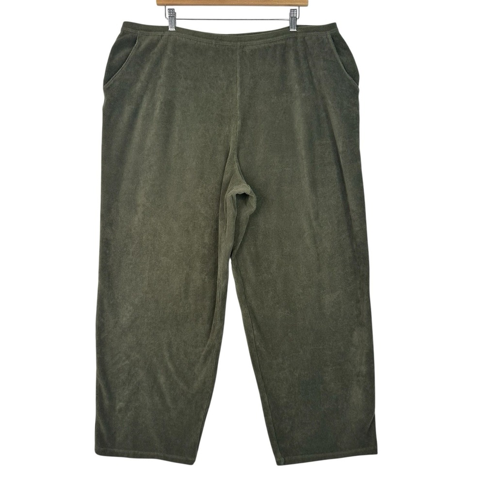 L.L.Bean Womens Corduroy Pants 3X Olive Green Elastic Waist Wide‎ Leg Plus Size